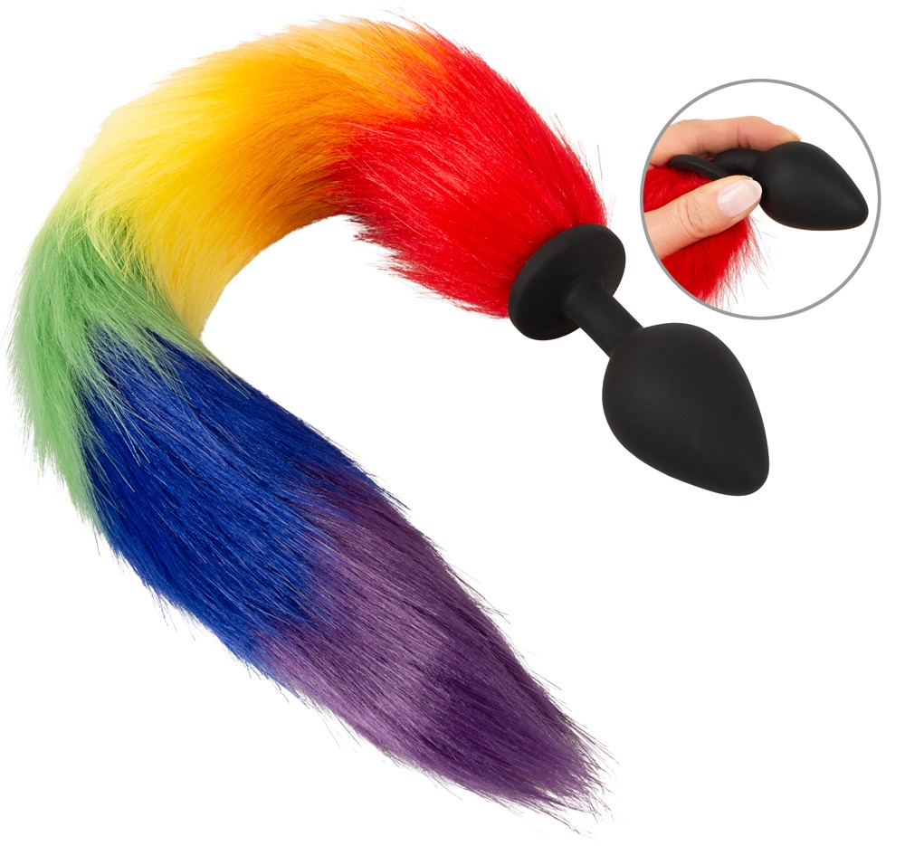 Analplug „fluffy tail“ mit buntem Kunstfell-Schweif Sex-Spielzeuge online kaufen