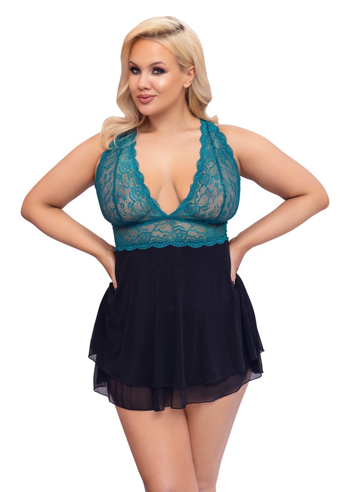 Babydoll mit Oberteil aus Spitze und Rock aus Powernet Dessous online kaufen