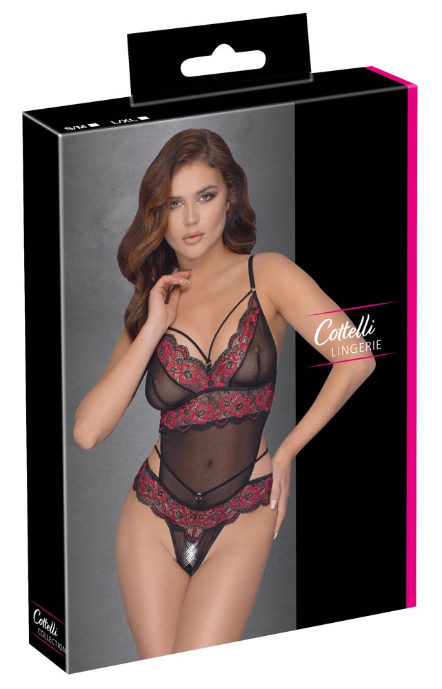 Body ouvert aus 2-farbiger Floral-Spitze und Powernet Dessous online kaufen