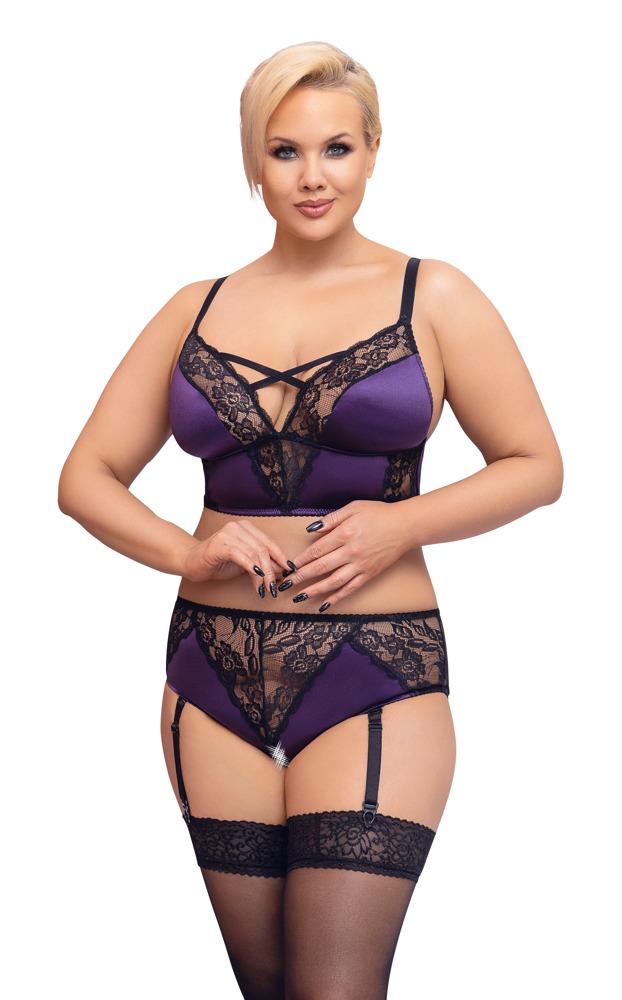 Bralette plus Straps-Slip ouvert im edlen Mix aus Satin und Spitze Dessous online kaufen Bralette plus Straps-Slip ouvert im edlen Mix aus Satin und Spitze Dessous online kaufen
