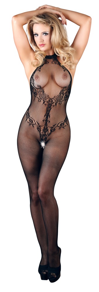 Catsuit ouvert, aus Netz, mit eingewebten Ornamenten in Spitzenoptik Dessous online kaufen