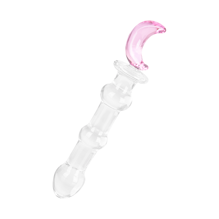 Glasdildo mit Mond-Applikation, 19,5 cm Sex-Spielzeuge online kaufen