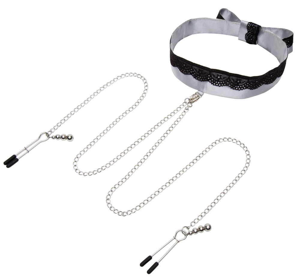 Halsband mit Nippelklemmen „Play Nice Satin Collar & Nipple Clamps“ Fetisch online kaufen