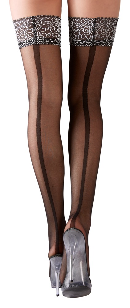 Halterlose Strümpfe mit silberfarbenen Spitzenabschluss Dessous online kaufen Halterlose Strümpfe mit silberfarbenen Spitzenabschluss Dessous online kaufen