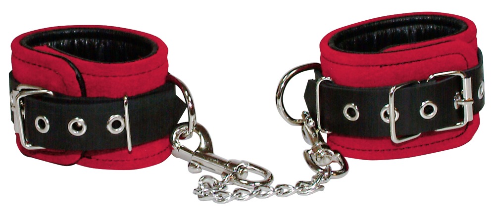 Handfessel aus rotem Veloursleder, mit abnehmbarer Kette Fetisch online kaufen Handfessel aus rotem Veloursleder, mit abnehmbarer Kette Fetisch online kaufen