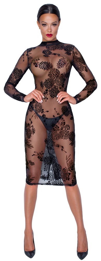 Kleid aus Powernet mit Blüten-Samtflockprint Dessous online kaufen Kleid aus Powernet mit Blüten-Samtflockprint Dessous online kaufen