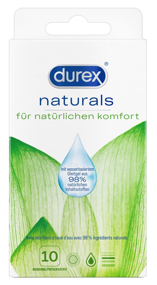 Kondome „Naturals“ mit wasserbasierter Gleitgelbeschichtung aus 98% natürlichen Inhaltstoffen Drogerie online kaufen