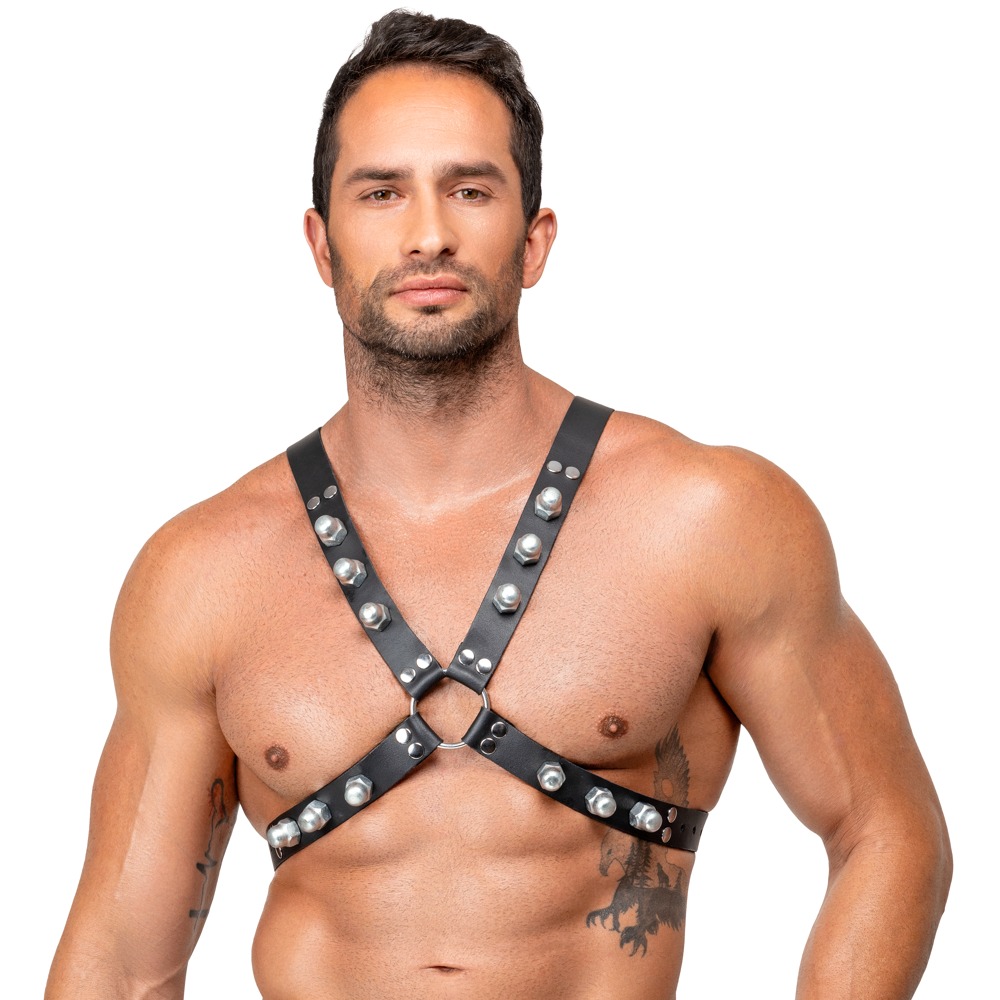 Leder-Brustharness mit markanten Kuppel-Ziernieten Dessous online kaufen Leder-Brustharness mit markanten Kuppel-Ziernieten Dessous online kaufen