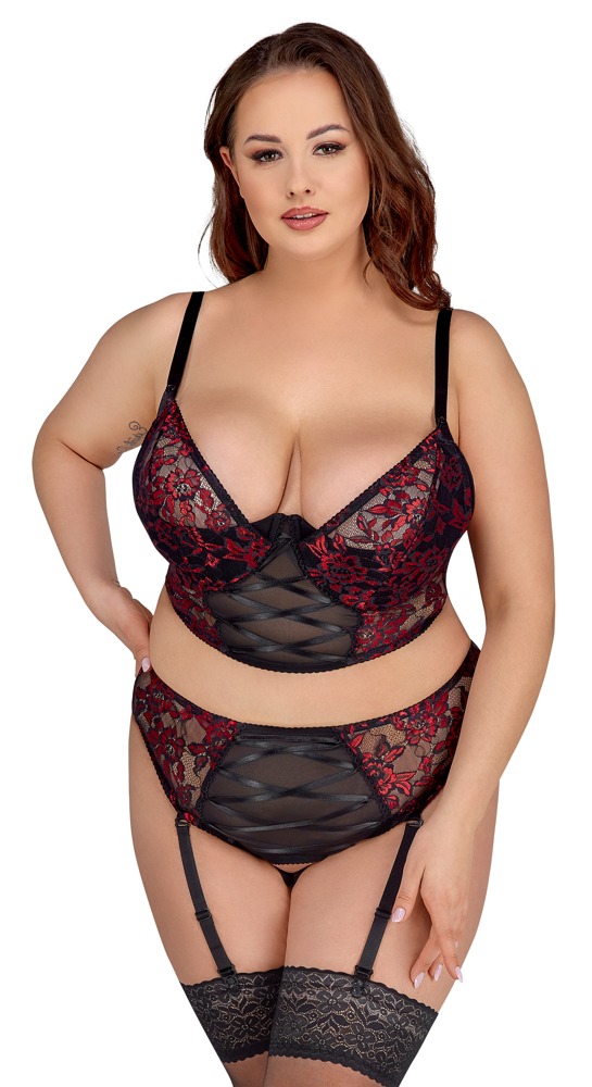 Longline-BH plus Straps-Slip im edlen Material-Mix aus 2-farbiger Spitze und Powernet Dessous online kaufen