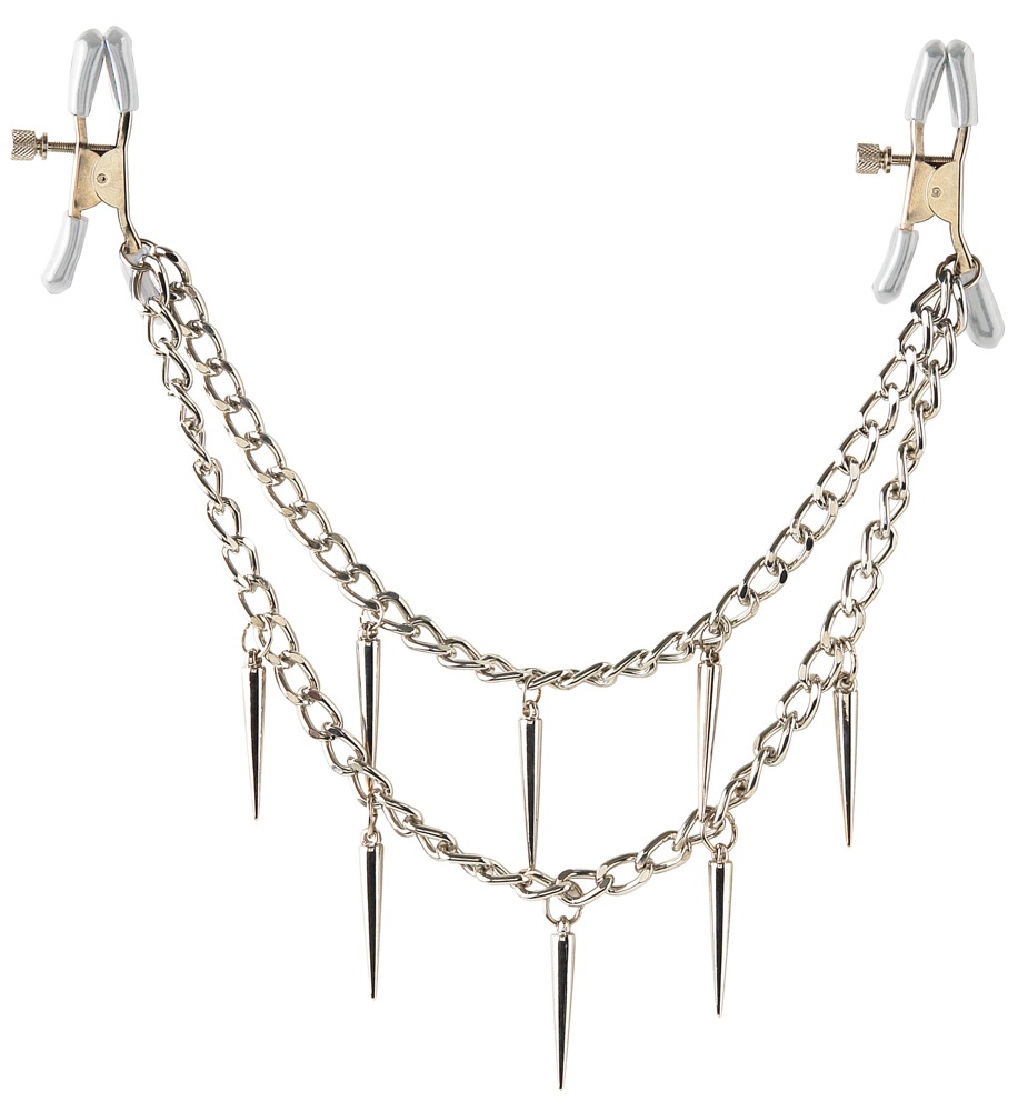 Nippelklammern „Rock Hard Nipple Clamps“, mit stylischer Metallkette voller Spikes, 31 cm Fetisch online kaufen Nippelklammern „Rock Hard Nipple Clamps“, mit stylischer Metallkette voller Spikes, 31 cm Fetisch online kaufen