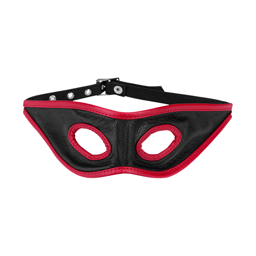 Offene Leder-Maske mit roten Säumen BDSM online kaufen Offene Leder-Maske mit roten Säumen BDSM online kaufen
