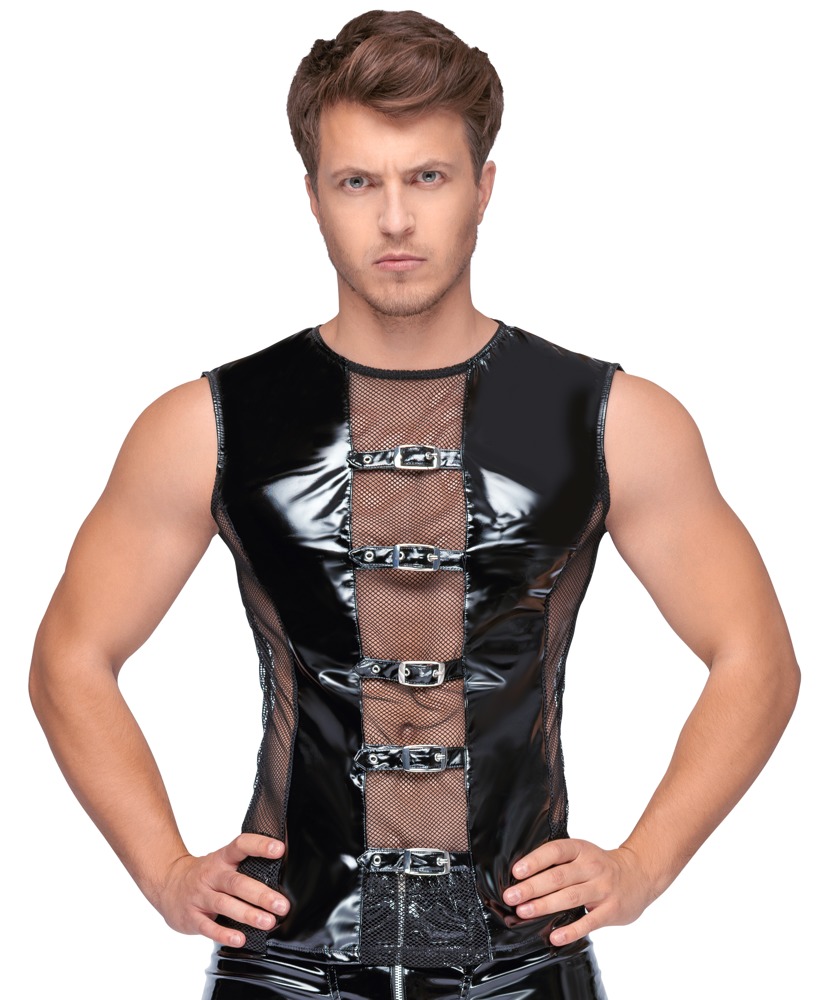 Shirt aus bi-elastischem Lack und Netz Dessous online kaufen