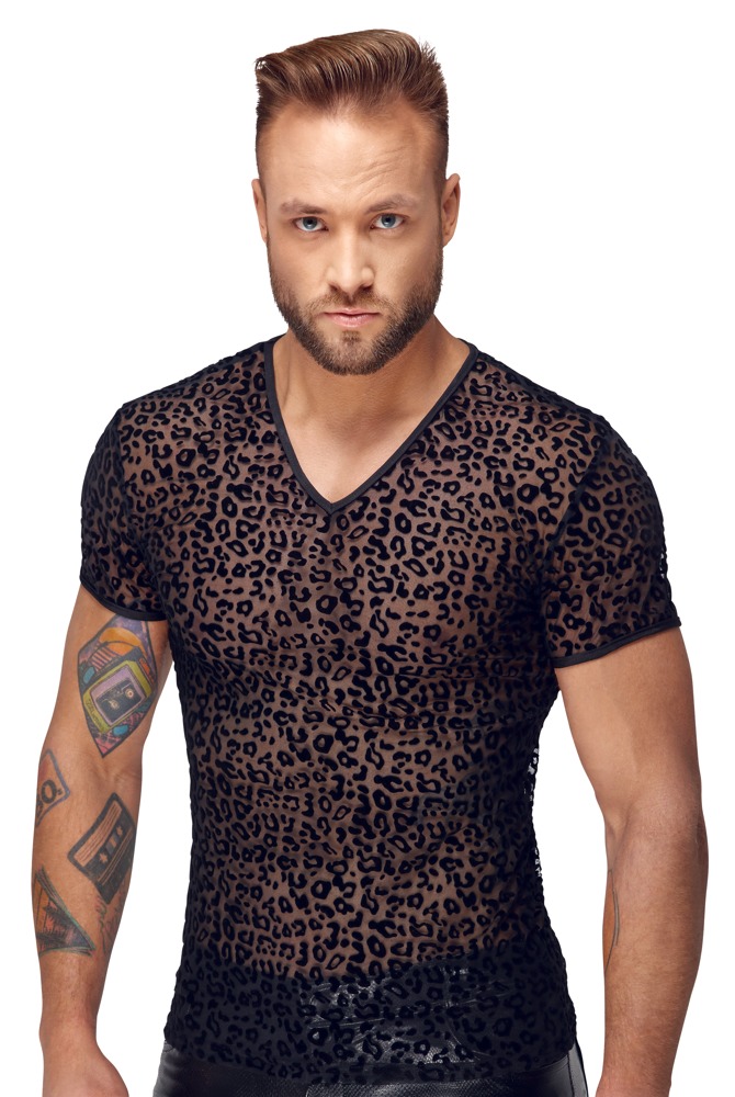 Shirt aus feinem Powernet mit Leo-Samtflockprint Dessous online kaufen