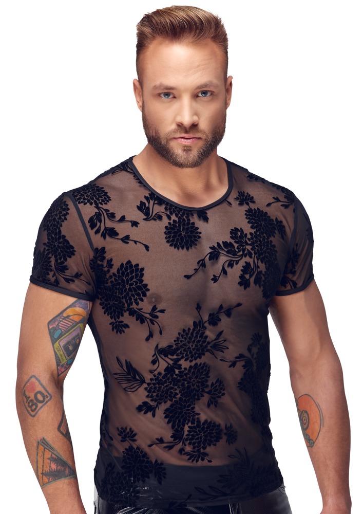 Shirt aus feinem Powernet mit Paradies-Samtflockprint Dessous online kaufen