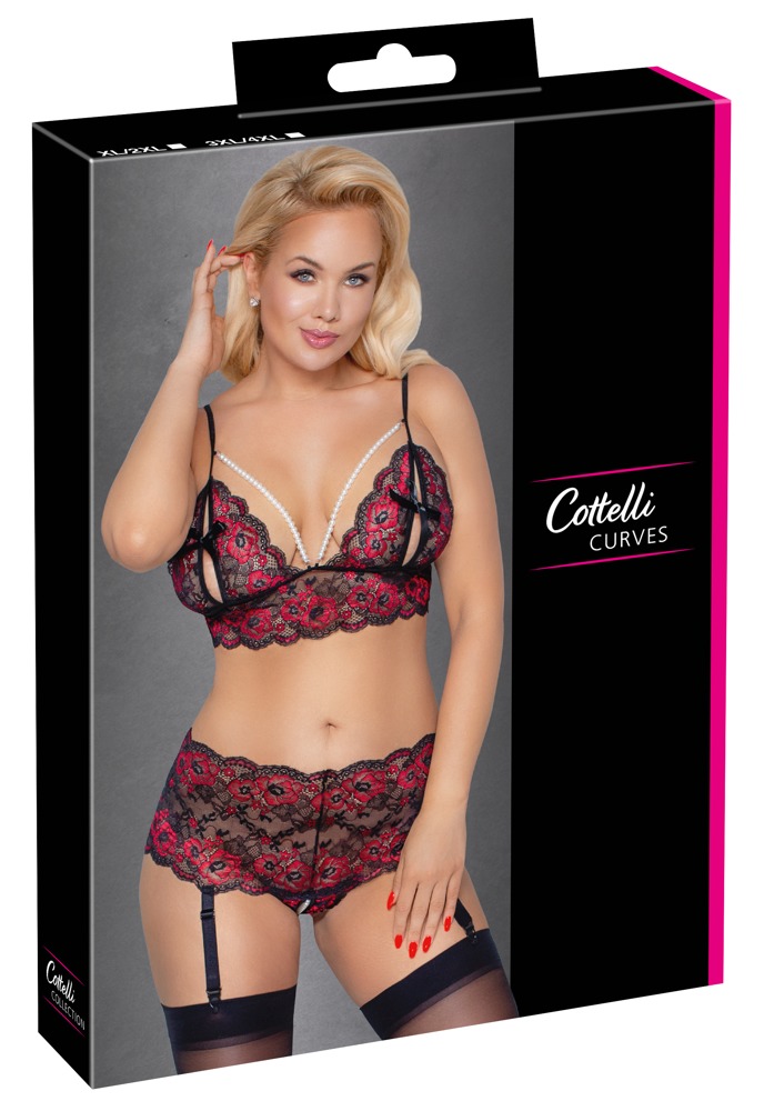 Soft-BH plus Straps-Slip ouvert, komplett aus 2-farbiger Blütenspitze Dessous online kaufen Soft-BH plus Straps-Slip ouvert, komplett aus 2-farbiger Blütenspitze Dessous online kaufen