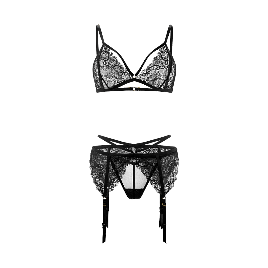 Spitzen-Set mit Golddetails, 3 Teile Dessous online kaufen Spitzen-Set mit Golddetails, 3 Teile Dessous online kaufen
