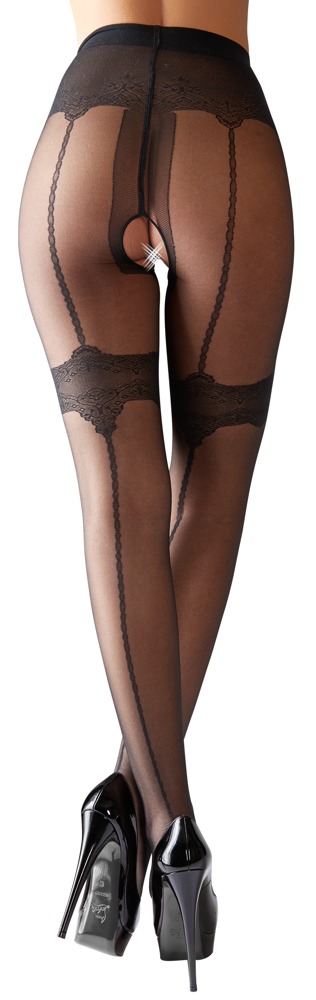 Strumpfhose ouvert mit Strumpfband und Ziernaht Dessous online kaufen