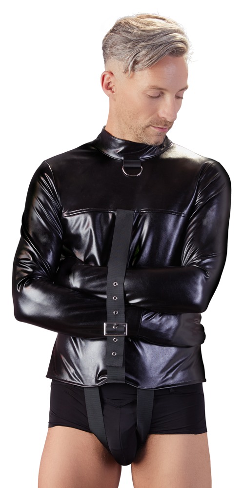 Zwangsjacke aus Lederimitat mit verstellbarem Riemen durch den Schritt Fetisch online kaufen Zwangsjacke aus Lederimitat mit verstellbarem Riemen durch den Schritt Fetisch online kaufen